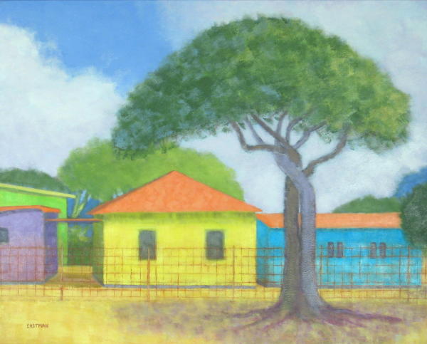 Bonaire, Yellow House with Paired Tree, 30x24.JPG